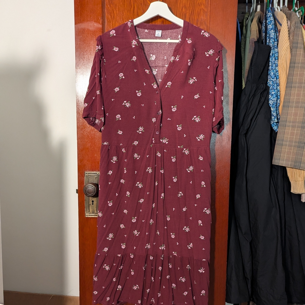 Old Navy Burgundy Floral Midi Dress